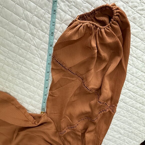 Max Studio Womens S Off-The-Shoulder Top Rust Brown Textured Woven Fabric Elasti - Picture 7 of 9